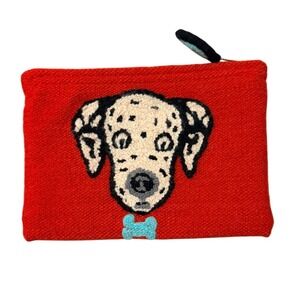 Jenny Krauss Red Wool Clutch Pouch Dalmatian Dog Applique Coin‎ Purse